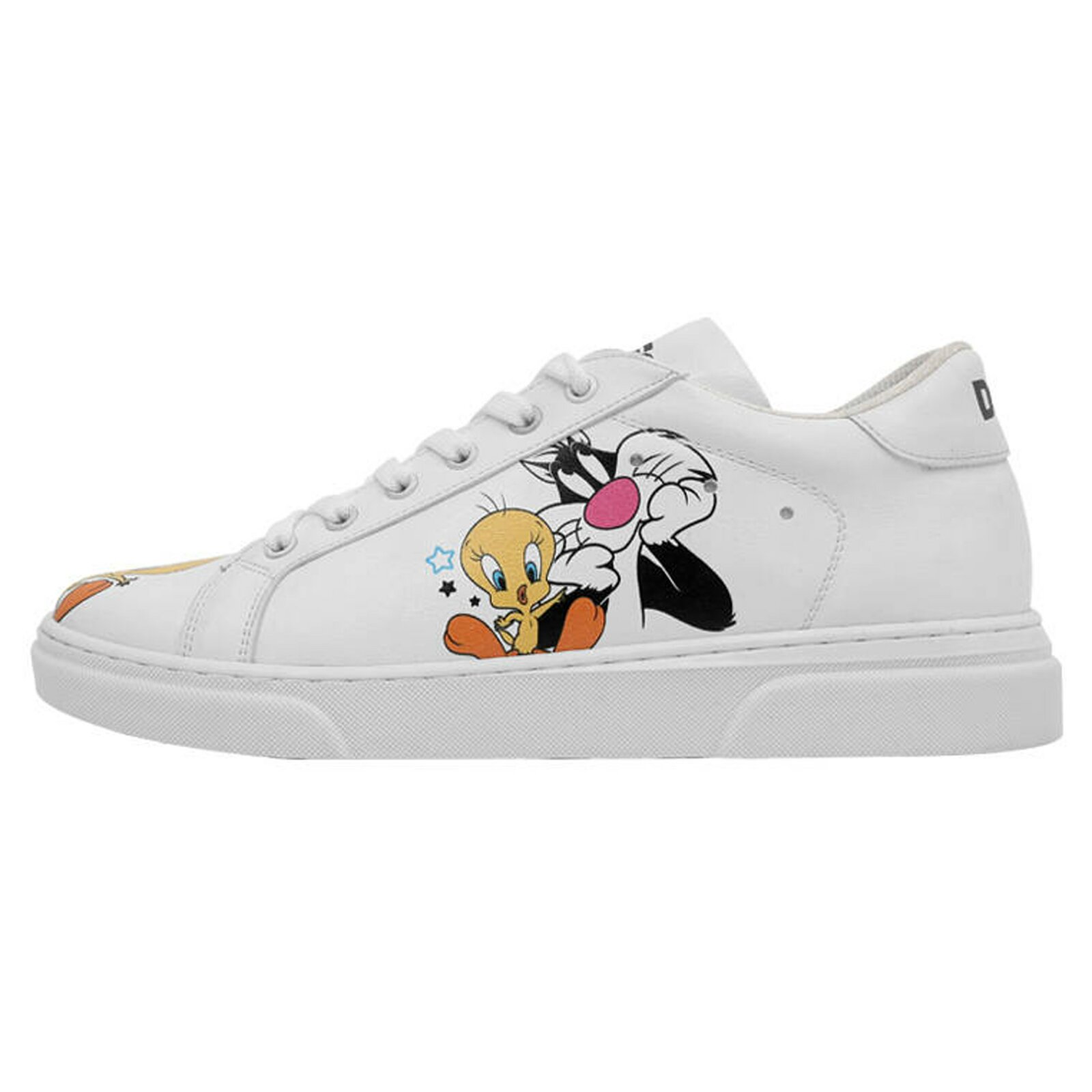 Sneaker DOGO "Ace Low-Top Sneaker Best Of Tweety And Sylvester Damen Sneaker", Damen, Gr. 36, Normalschaft, weiß, Lederimitat, Schuhe Sneaker, Handgefertigt