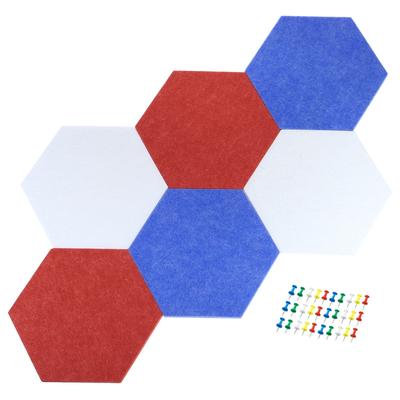 6Pcs Self Adhesive Wall Bulletin Hexagon Felt Board Tiles Push Pins Colorful - White, Sky Blue, Red