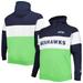 Men's New Era College Navy/Neon Green Seattle Seahawks Big & Tall Current Team Colorblock Fleece Raglan Pullover Hoodie