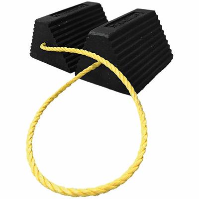 Plasticade 8" x 10" x 6" 2 Black Rubber Wheel Chocks with Rope Connection and Tire Grip Ridges W78V-YRC36