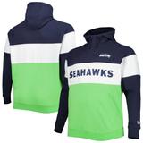 Men's New Era College Navy/Neon Green Seattle Seahawks Big & Tall Current Team Colorblock Fleece Raglan Pullover Hoodie