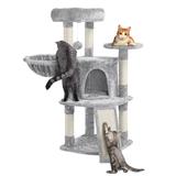 Light Gray Medium Plush Cat Tree Condo with Basket, 42" H, 20.7 LBS