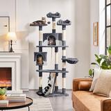 Dark Gray/White Large Cat Tree Tower, 79" H, 42 LBS, Gray / White