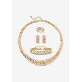 Women's Crystal Goldtone S Link Necklace, Earring & Bracelet Bonus Ring Set 19"-21" Jewelry by PalmBeach Jewelry in Crystal