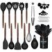 Enjoy time 33 Pcs Kitchen Cooking Utensils Set w/ Black Natural Walnut Hard Wood Handle, Silicone Utensils Set w/ Holder Silicone | Wayfair