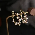 Boucles d'oreilles rondes en or 14 carats faites à la main pour dames perles d'eau douce