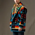 Manteau en laine à boutonnage simple pour hommes vestes et combinaisons col rabattu géométrique