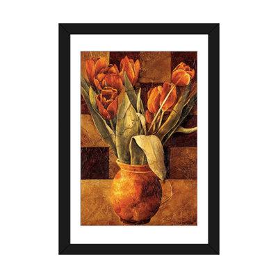 East Urban Home 'Checkered Tulips II' Graphic Art Print on Canvas Paper/Metal in Green/Orange | 32