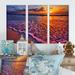 Highland Dunes Colorful Sunset and Wavy Waters - 3 Piece Floater Frame Photograph on Canvas Canvas, in Blue/Orange | 32 H x 48 W x 1 D in | Wayfair