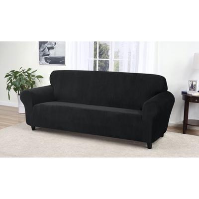 Kathy Ireland Knit Pique Sofa Slipcover Furniture Protector by Brylane Home in Black