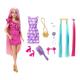 Barbie Totally Hair - Puppe mit extra Langen, frisierbaren Regenbogenhaaren und 10 Mode- und Styling-Accessoires, gepunktetes Kleid im Colorblock-Stil, für Kinder ab 3 Jahren, HKT96