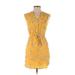 Sunny Girl Casual Dress - Mini V Neck Sleeveless: Yellow Floral Dresses - Women's Size Small