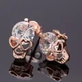 Boucles d'Oreilles en Clip de Couleur Or Rose pour Femme et Fille Bijoux Brillants Crâne Percé