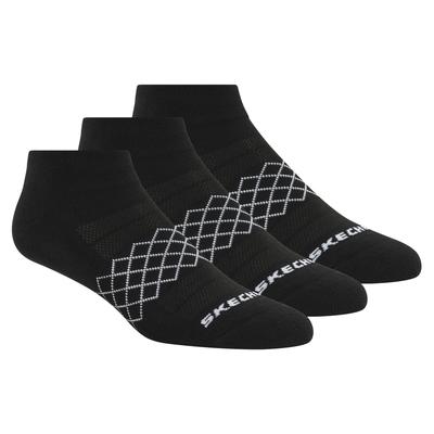 Skechers Women's 3 Pack Diamond Quarter Socks | Size Medium | Black | Spandex