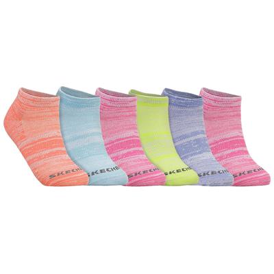 Skechers Girl's 6 Pack Low Cut Color Stripe Socks | Size Small | Poly Blend