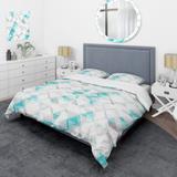 Designart 'Grey And Turquoise Triangle Pattern' Modern Duvet Cover Set