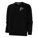 Women's Antigua Black Atlanta Falcons Metallic Logo Victory Crewneck Pullover Sweatshirt