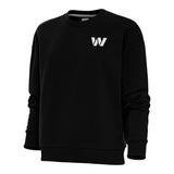Women's Antigua Black Washington Commanders Metallic Logo Victory Crewneck Pullover Sweatshirt