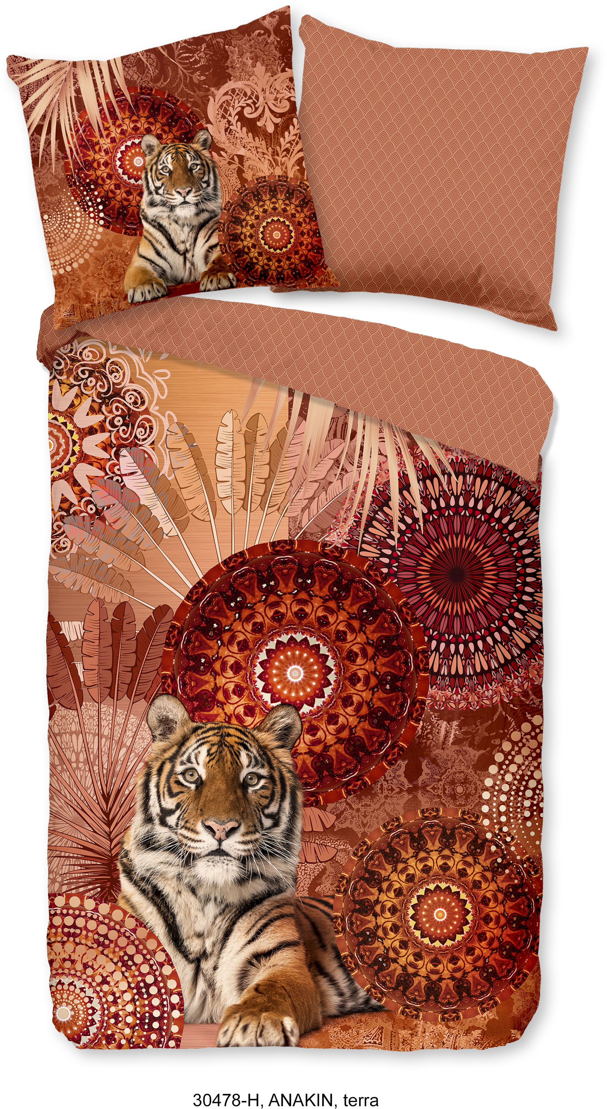 Wendebettwäsche HIP "Anakin", bunt (terrakotta, multi, orange), B/L: 135 x 200, 1, 1, Satin, B/L: 80, Satin, Obermaterial: 100% Baumwolle, Bettwäsche, Mako-Satin, 135x200, Reißverschluss, Wendeoptik, Mandala, Tiger, Terra Image