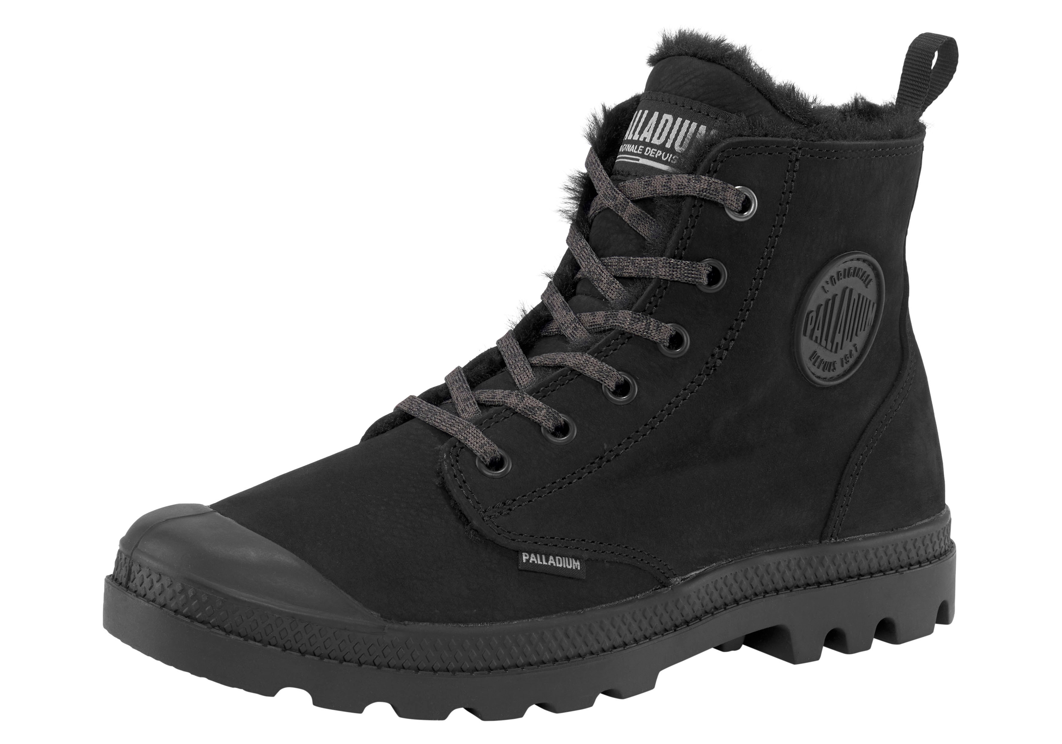 Winterboots PALLADIUM "PAMPA HI ZIP WL W", Damen, Gr. 41, schwarz, Leder, Schuhe Winterboots, Winterschuhe, Schnürboots, Winterstiefel, Snowboots, gefüttert