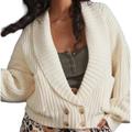 Anthropologie Sweaters | Anthropologie By Anthropologie Chunky Knit Wool Cardigan L Nwt Shawl Collar Pkts | Color: Cream | Size: L