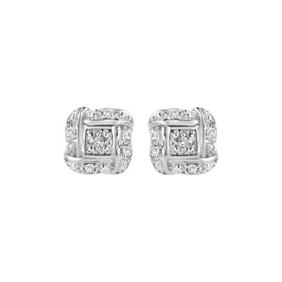Women's Sterling Silver Roundcut Diamond Accent Swirl Square Knot Stud Earrings by Haus of Brilliance in White
