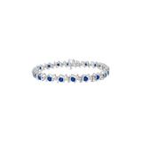 Women's Sterling Silver Gemstone & Round Diamond Tennis Bracelet Blue Sapphire September Birthstone by Haus of Brilliance in White