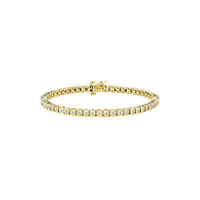 Women's Yellow Gold Plated Sterling Silver Miracleset Diamond Round Faceted Bezel Tennis Bracelet 6" by Haus of Brilliance in Yellow Gold