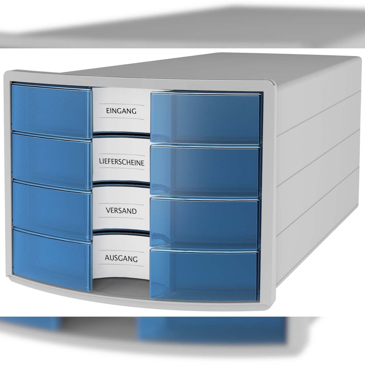 HAN Schubladenbox IMPULS 1012-64 DIN A4/C4 4Fächer geschl. l.gr/t.bl Image