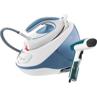 TEFAL Dampfbügelstation "Express Protect, inkl. der Dampfbürste Access Steam First DT6131", blau (weiß, hellblau), Dampfbügelstationen, 7,5 Bar, Dampfstoß: 520 g/Min., Dauerdampfmenge: 130 g/Min., SV9202 Image