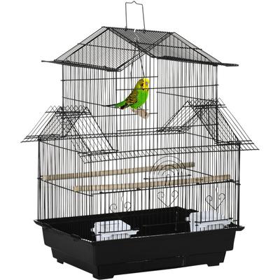 Pawhut - Cage à oiseaux design maison perchoirs mangeoires balançoire 3 portes plateau excrément