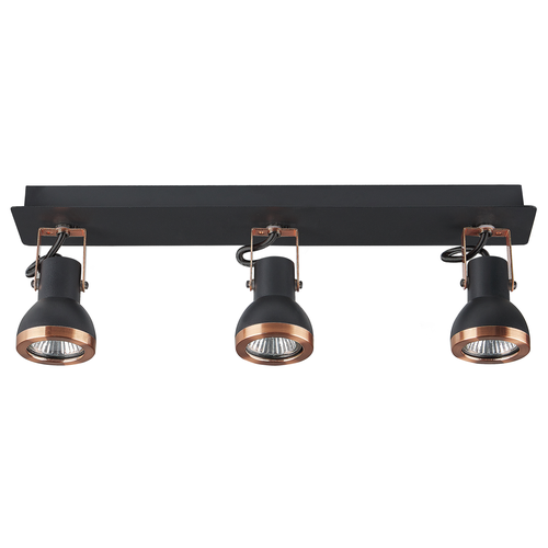 Deckenlampe Schwarz / Kupfer Metall Rechteckig 3-flammig In Matt Verstellbar Industrie Look Modernes Design