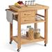 Loon Peak® Bamboo Kitchen Trolley Cart Wood Rolling Island W/Tower Rack & Drawers Wood in Brown | 35.5 H x 32.5 W x 21.5 D in | Wayfair