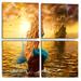 Longshore Tides Sea Mermaid w/ Ghost Ship - Sea & Shore Canvas Wall Art Print 4 Piece Set Canvas in Blue/Brown/Yellow | 32 H x 32 W x 1 D in | Wayfair