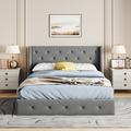 Three Posts™ Losada Storage Bed w/ Wingback - 4 drawers Upholstered/Metal/Linen in Gray | 40.55 H x 57.9 W x 79.7 D in | Wayfair