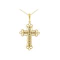 Women's Yellow Flashed Sterling Silver Champagne Diamond Filigree Cross Pendant Necklace by Haus of Brilliance in Yellow Gold