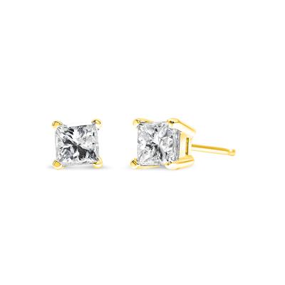 Women's Yellow Gold Princesscut Diamond Petite Classic Square Stud Earrings by Haus of Brilliance in Yellow Gold