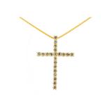 Women's Yellow Gold Plated Sterling Silver Pendant Champagne Diamond Gold Cross Necklace by Haus of Brilliance in Yellow Gold