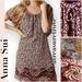 Free People Dresses | Anna Sui X Free People Upcycle Puff Sleeve Med Red Multi-Print Silk Mini Dress | Color: Brown/Pink | Size: M