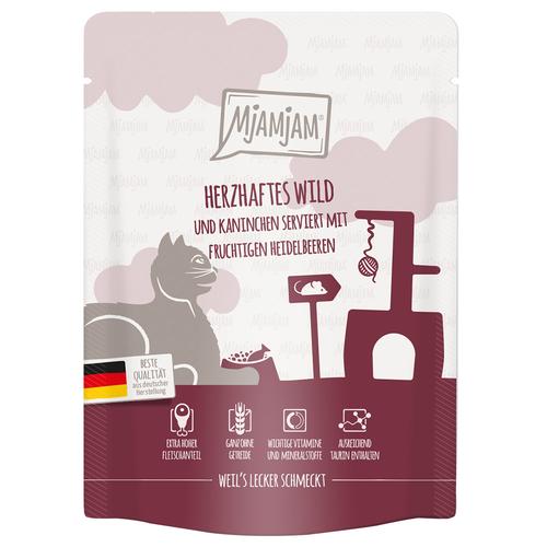 24x 300g MjAMjAM Quetschie herzhaftes Wild & Kaninchen an fruchtigen Heidelbeeren Katzenfutter nass