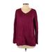 St. John's Bay Pullover Sweater: Burgundy Print Tops - Women's Size Small