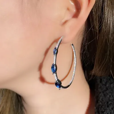 CWWZircons – boucles d'oreilles en forme de C plaqué argent Zircon cubique brillant en cristal bleu