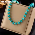 MEYRROYU 316L en Acier inoxydable nouveau collier Punk Vintage en pierre verte pour femmes Bijoux