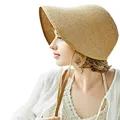 FS – chapeaux de soleil en paille pour femmes casquette de plage avec nœud à large bord