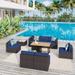 Outdoor Wicker 13-Piece Conversation set Sectional Sofa Set with Fire Pit Table