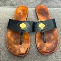 Coach Shoes | Coach Black Patent Leather Danica Thong Sandals Size 7 1/2 Or 7.5 Gold Turnlock | Color: Black/Gold | Size: 7.5