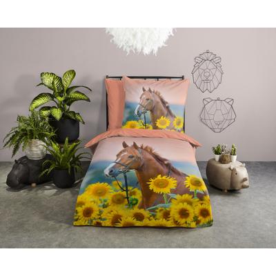 Kinderbettwäsche GOOD MORNING "Beauty Horse Sunflower", bunt (multi, gelb, terrakotta), B/L: 135cm x 200cm, , Renforcé, B/L: 80cm x 80cm, Renforcu00e9, Obermaterial: 100% Baumwolle, Bettwäsche, Baumwolle, 135x200, Reißverschluss, Wendeoptik, Kind,... Image