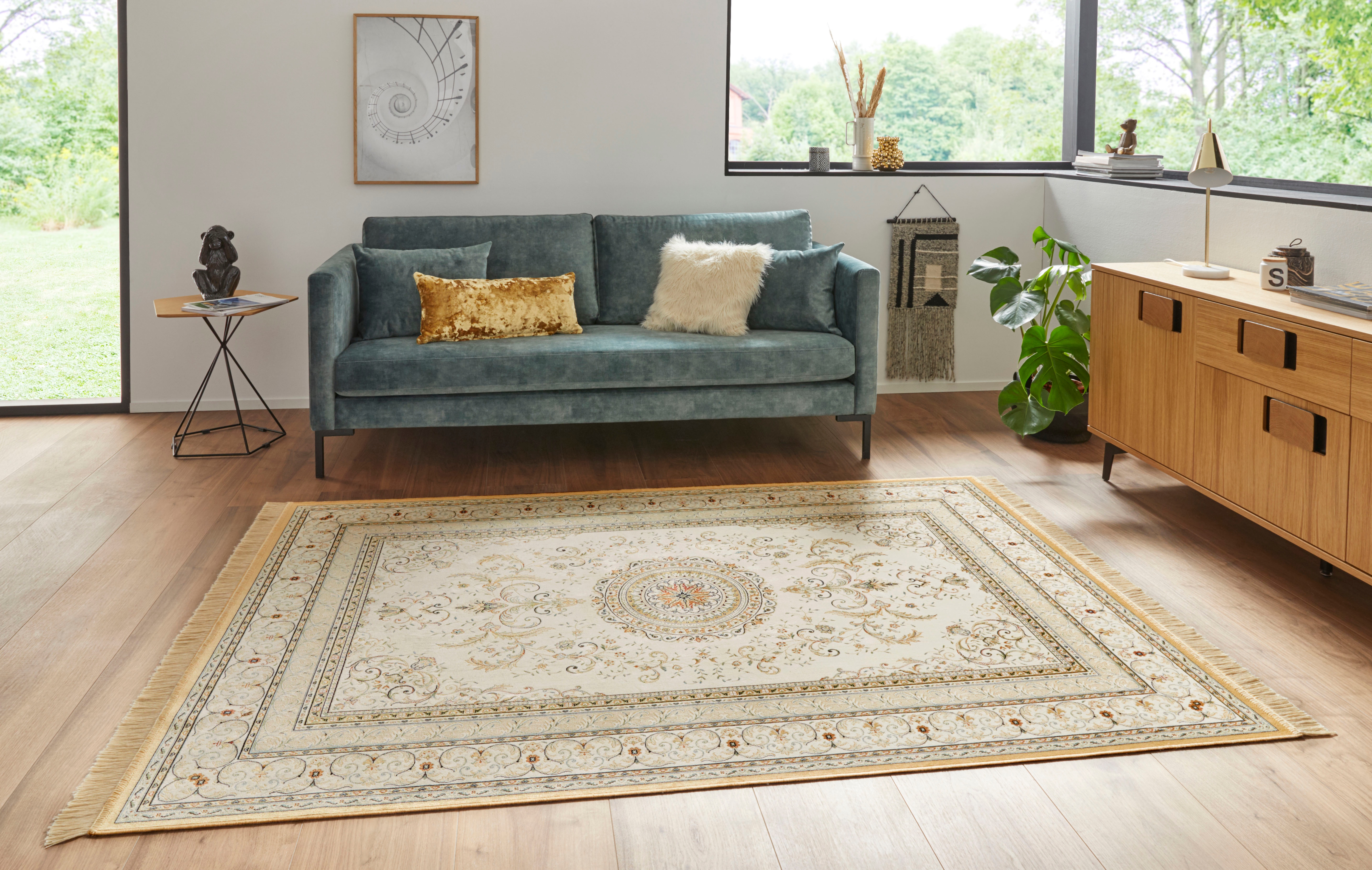 Teppich HANSE HOME "Antik Negar" Gr. 31, beige (creme), B:160cm H:5mm L:230cm, Viskose, Teppiche, Fransenteppich, Orientalisch mit Fransen, Orient, Wohnzimmer, Schlafzimmer, Esszimmer Image