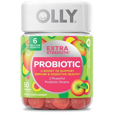 OLLY Extra Strength Probiotic - Juicy Apple - 50 Gummies | 25-day supply - 2 Strains - 6 Billion Probiotics - Support Immune & Digestive Health