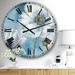 The Twillery Co.® Swigart Handpainted White Flower on Blue I - Farmhouse wall clock Metal in Blue/White | 16 H x 16 W in | Wayfair